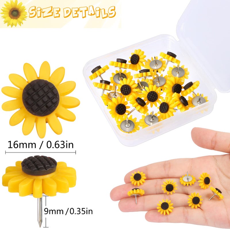 CCOZN Sunflower Push Pins, Thumb Tacks Decorative Push Pins Cork Board Pins for Bulletin Board Photos Wall Office Decorations Classroom School Supplies (30 Pcs) - Image 2